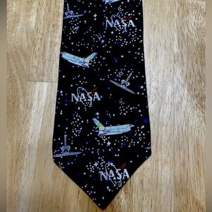 Vintage NASA Black Space Shuttle Tie RM Style Silk 1997